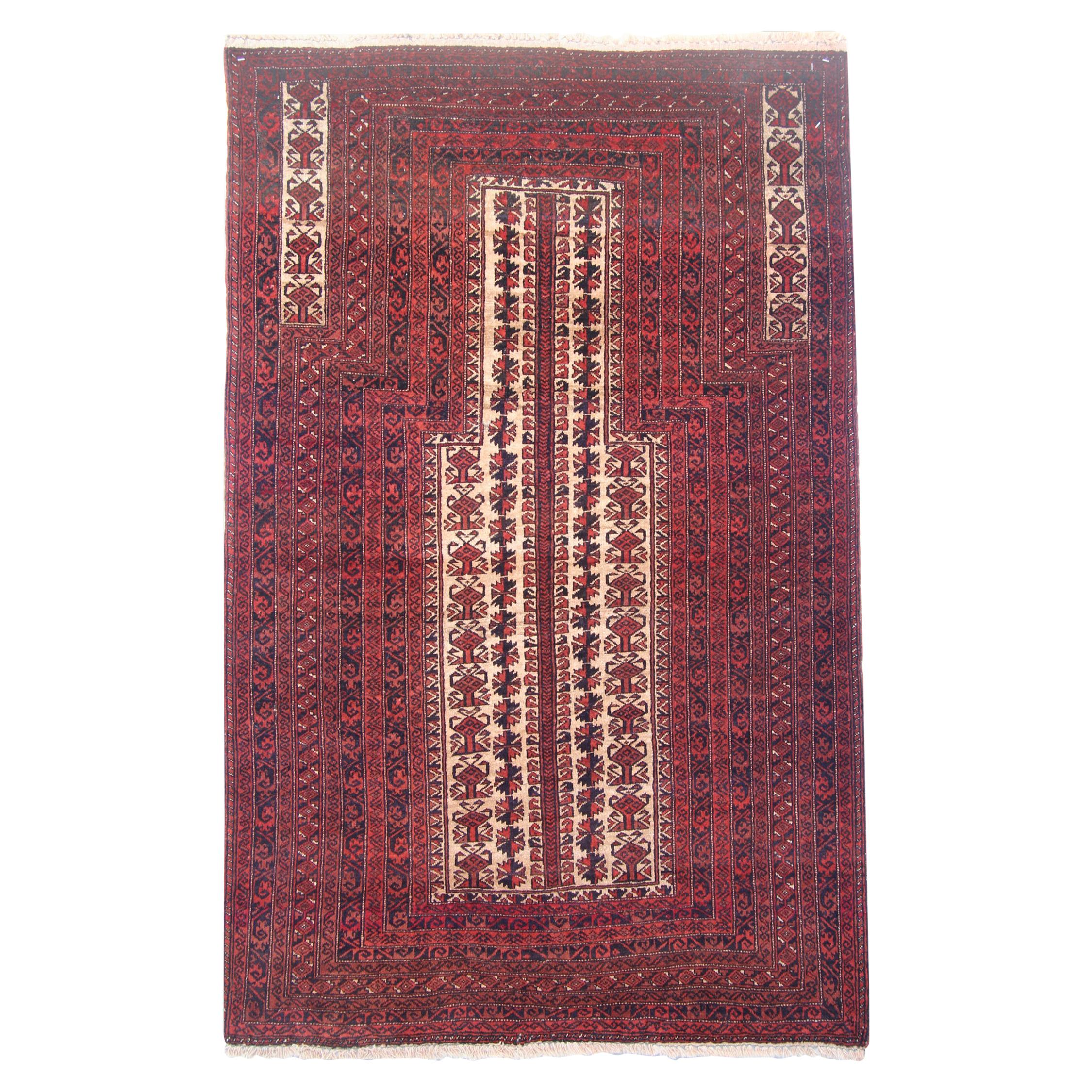 Handmade Rugs Baluch Carpet Red Tribal Oriental Rug, Wool Vintage Rugs