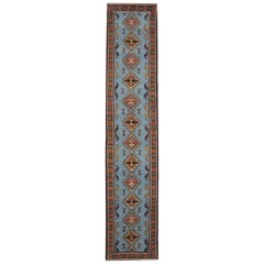 Handmade Blue Runners Rugs Geometric Oriental Carpets Area Rug, Stair Runner