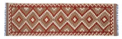 Handmade Runner Kilim Rug Vintage Oriental Red Geometric Wool Carpet