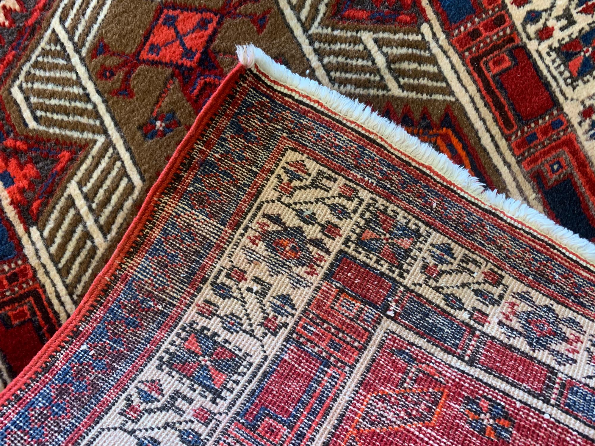 Cotton Handmade Runner Rug Geometric Oriental Red Wool Carpet For Sale