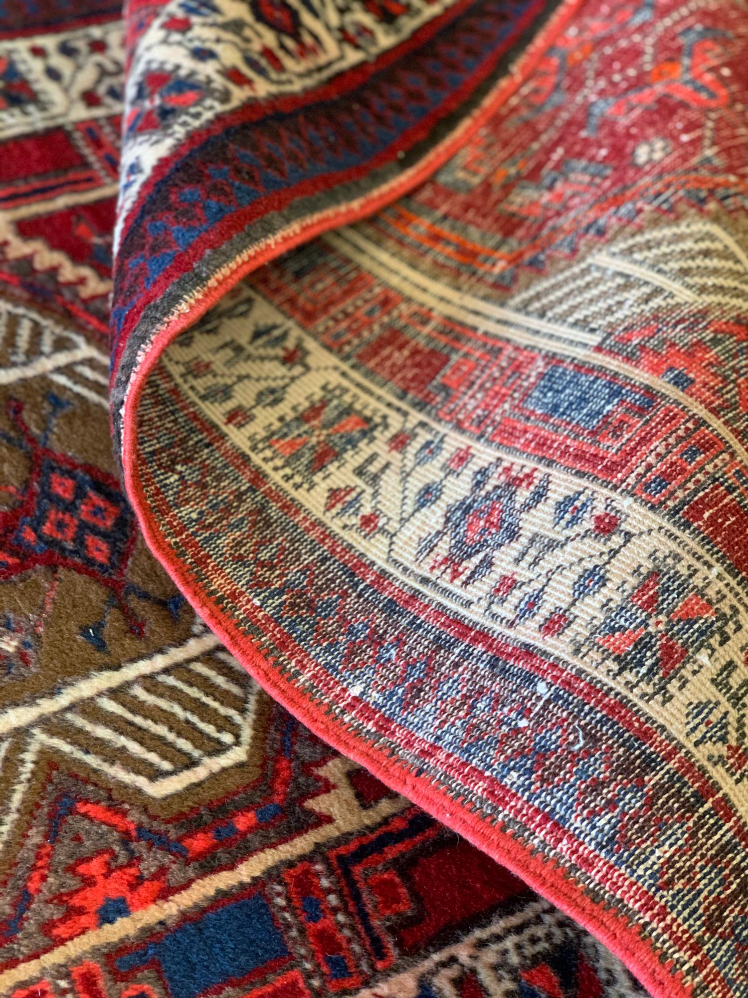 Handmade Runner Rug Geometric Oriental Red Wool Carpet For Sale 1
