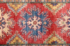 Handmade Runner Rug Traditional Kazak Carpet Rug Red Geometric Runner