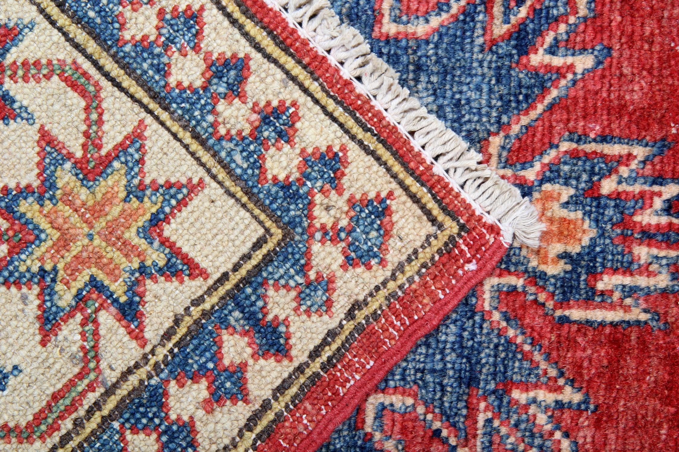 Afghan Handmade Runner Rug Traditional Kazak Carpet Rug Red Geometric Runner For Sale