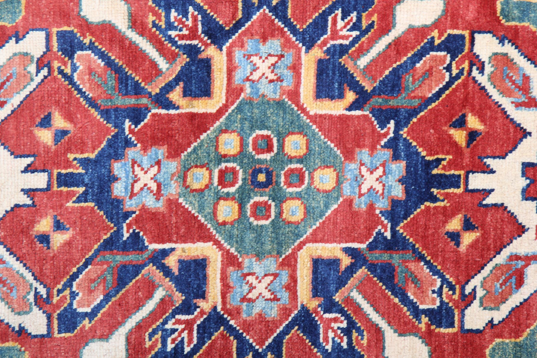 Vegetable Dyed Handmade Runner Rug Traditional Kazak Carpet Rug Red Geometric Runner For Sale
