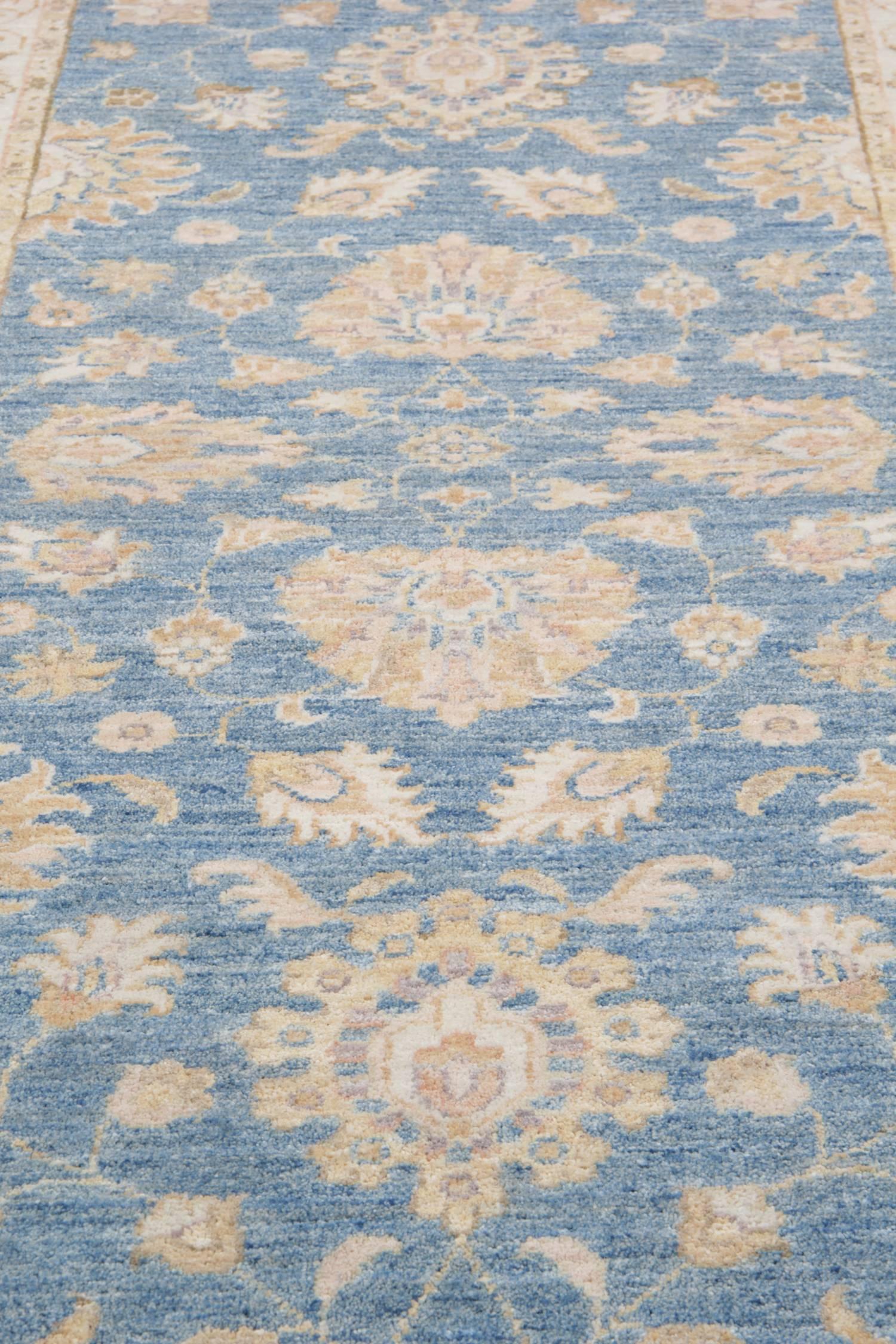 Sultanabad Handmade Runner Rugs, Sky Blue Ziegler Style Blue Carpet Runners For Sale