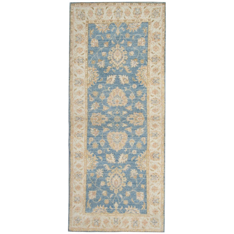 Handmade Runner Rugs, Sky Blue Ziegler Style Blue Carpet Runners For