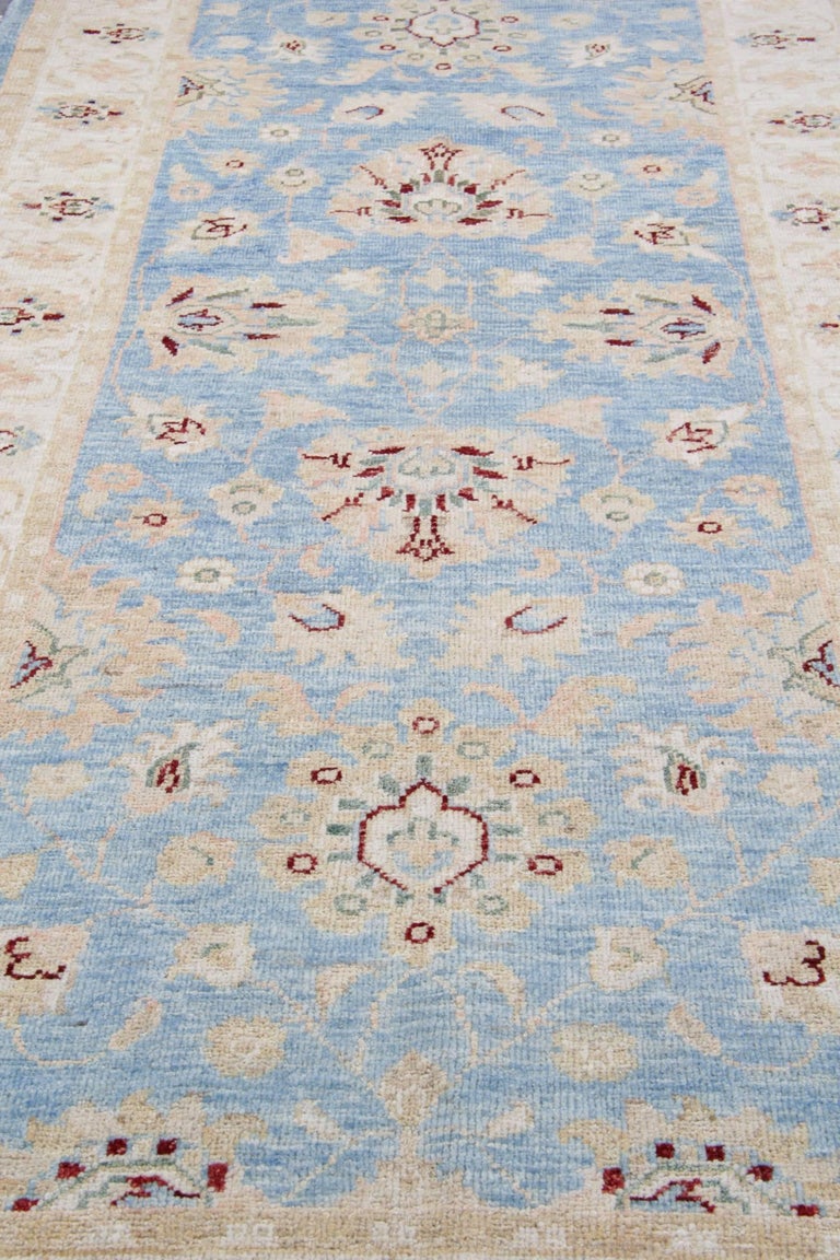 Handmade Runner rugs, Ziegler Style Mahal Light Blue Carpet Runners For