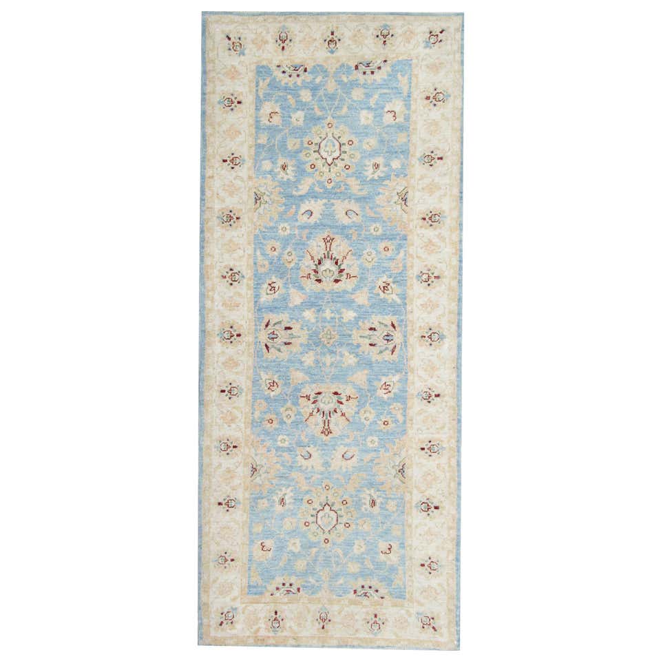 Serapi, One-of-a-kind Hand-Knotted Runner Rug, Light Blue at 1stDibs