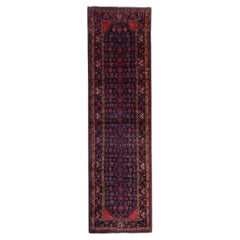 Vintage Handmade Runner, Wool Rustic Blue Runner Rug