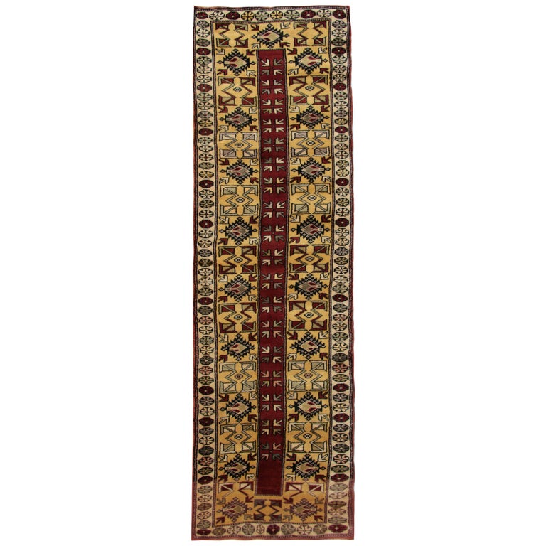 Handmade Runners and Rugs, Geometric Carpet Wool Runner Rug For Sale at 1stDibs