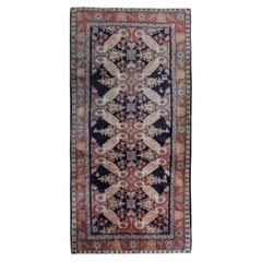Rust Blue Runner Rug Long Handmade Traditional Oriental Wool Carpet
