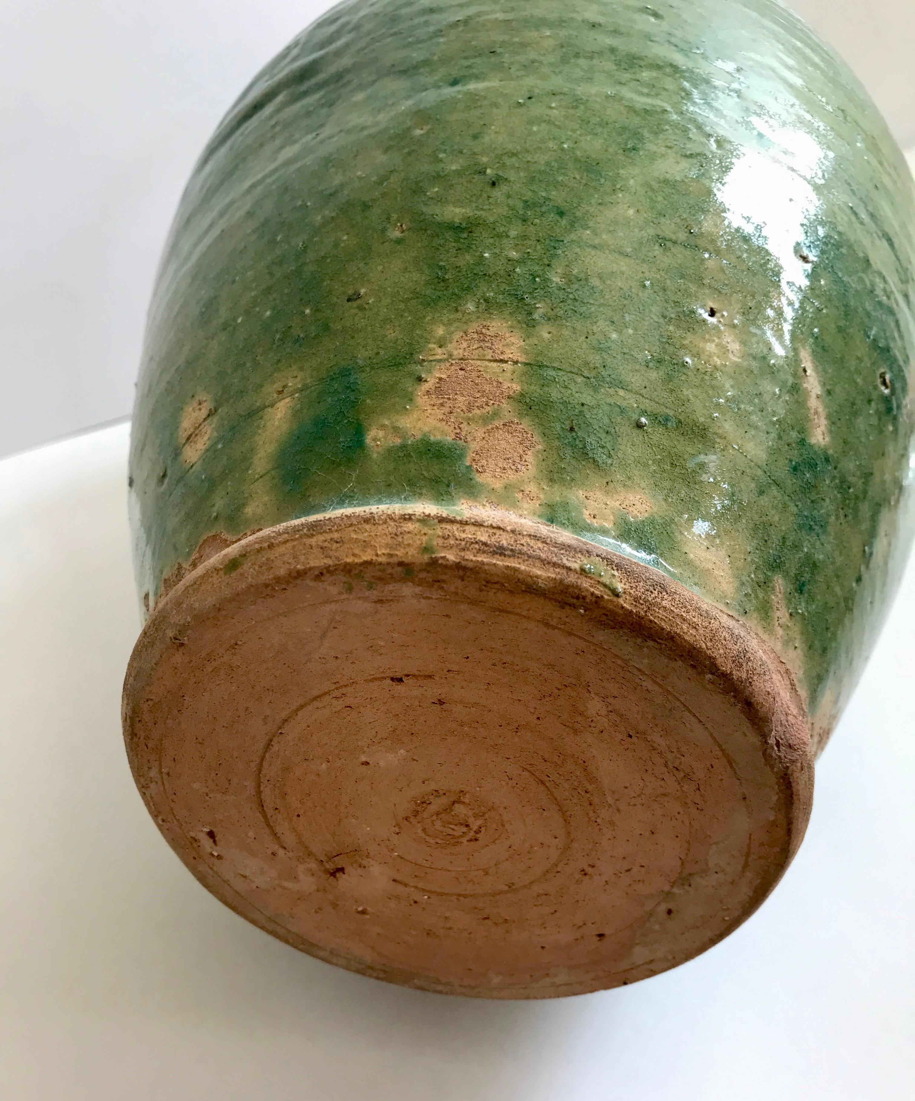 Contemporary Handmade Rustic Farmhouse Blue-Green Glazed Terracotta Clay Pot Jar For Sale