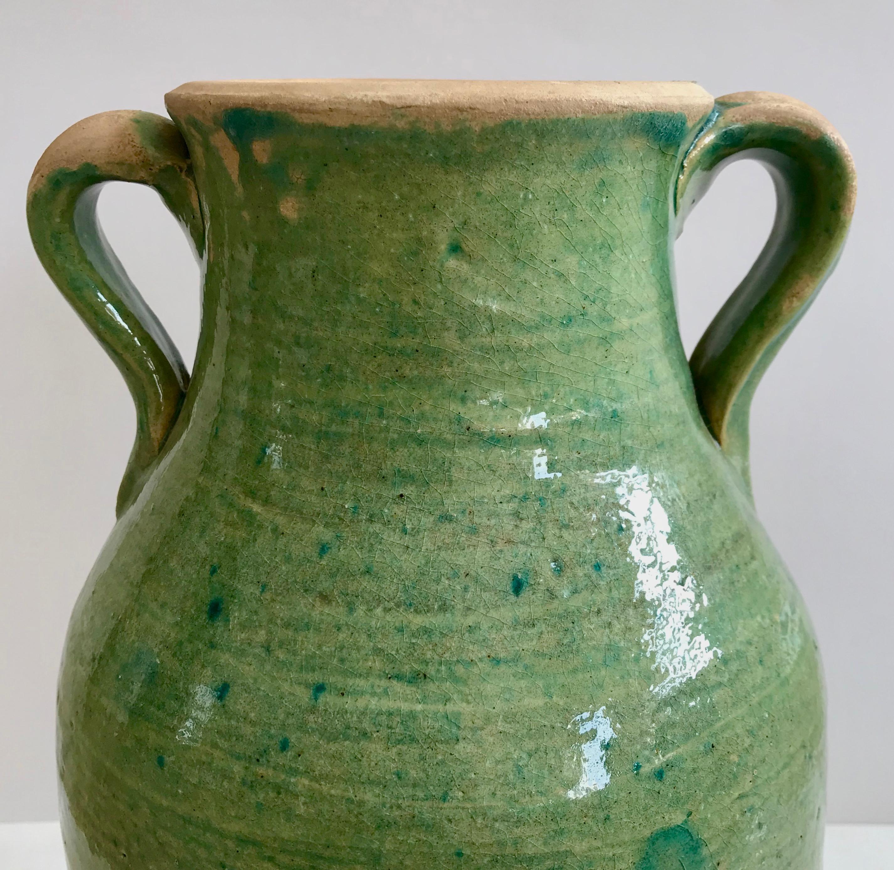 Handmade Rustic Farmhouse Blue-Green Glazed Terracotta Clay Pot Jar For Sale 1