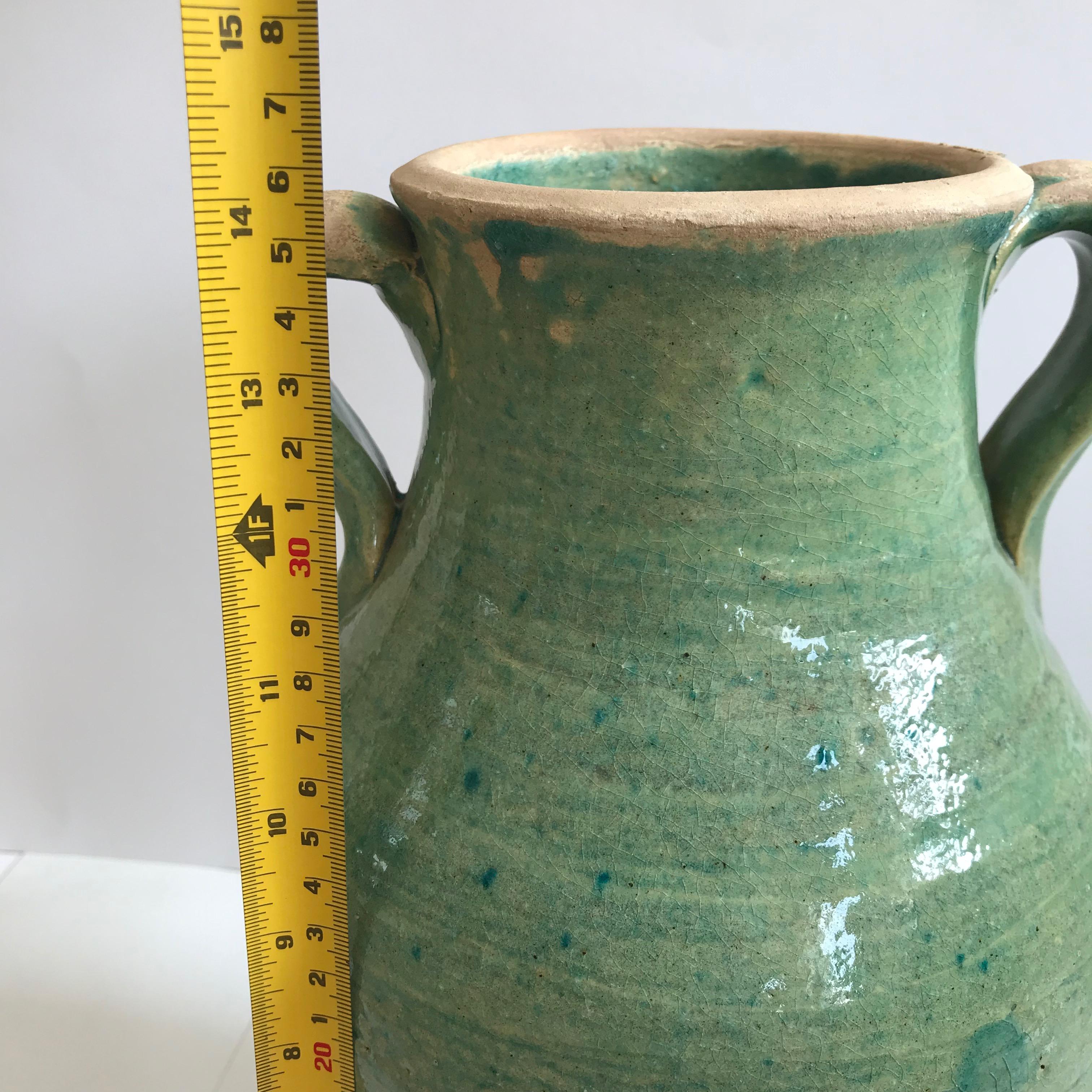 Handmade Rustic Farmhouse Blue-Green Glazed Terracotta Clay Pot Jar For Sale 2