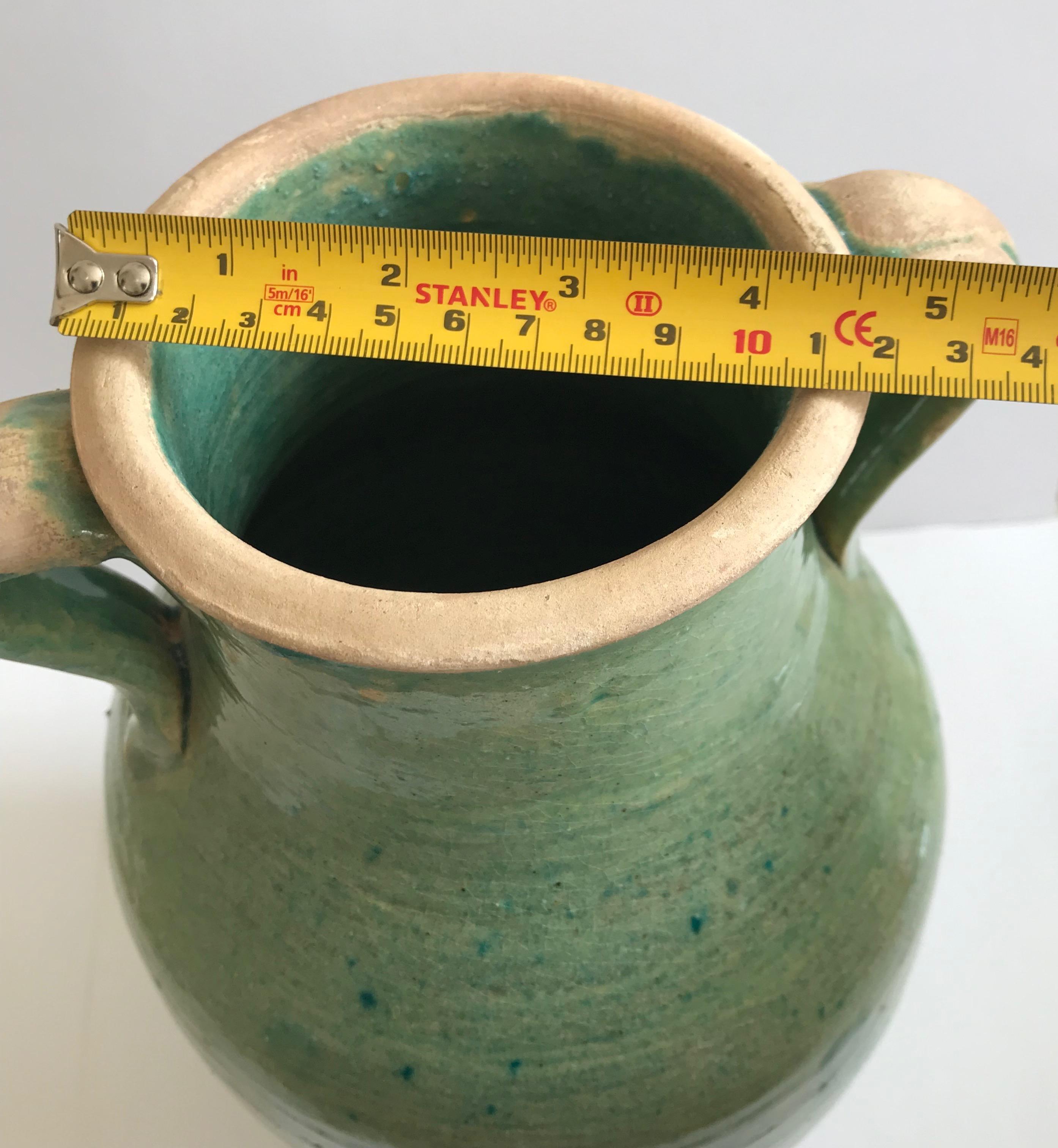 Handmade Rustic Farmhouse Blue-Green Glazed Terracotta Clay Pot Jar For Sale 3