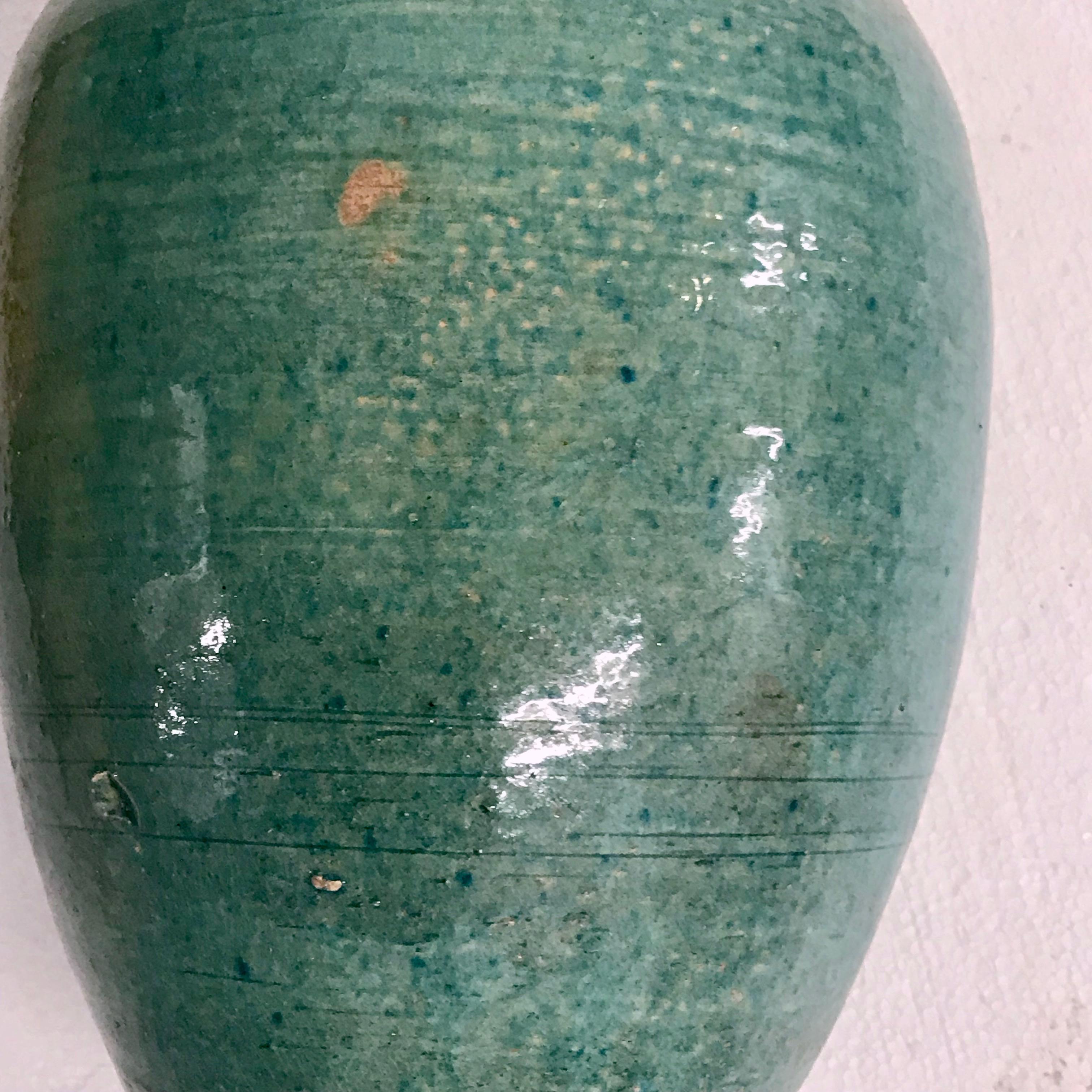 Handmade Rustic Farmhouse Blue-Green Glazed Terracotta Clay Pot Jar with Handles 3