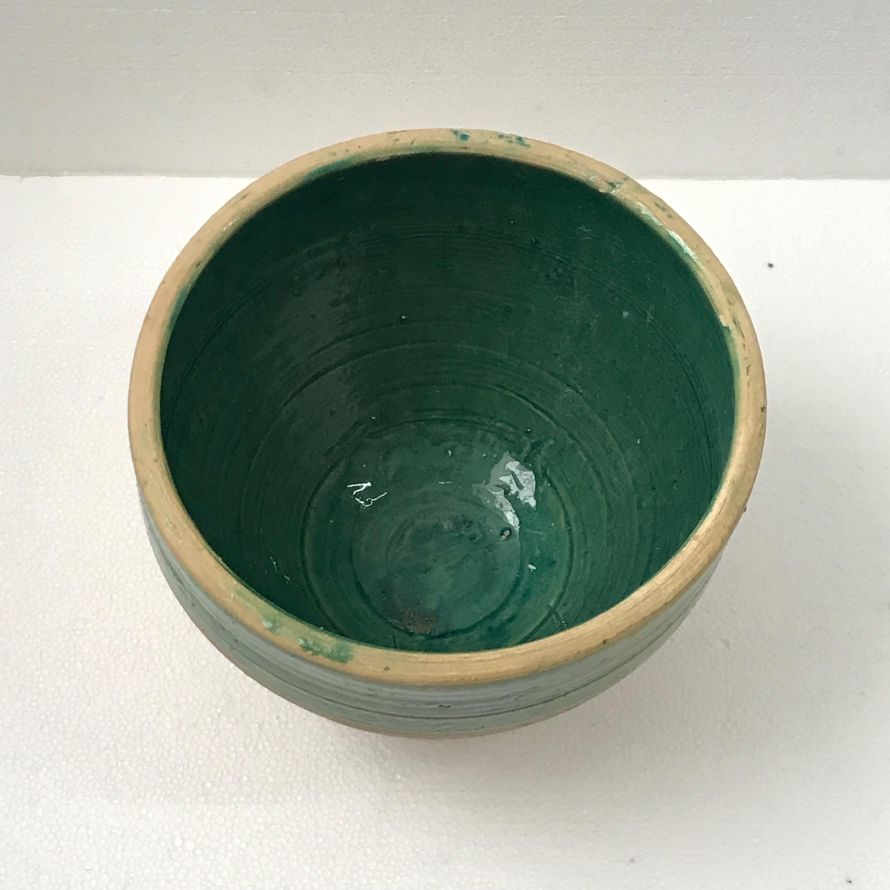 Hand-Crafted Handmade Rustic Farmhouse Blue-Green Glazed Terracotta Large Bowl/ Planter / Pot For Sale