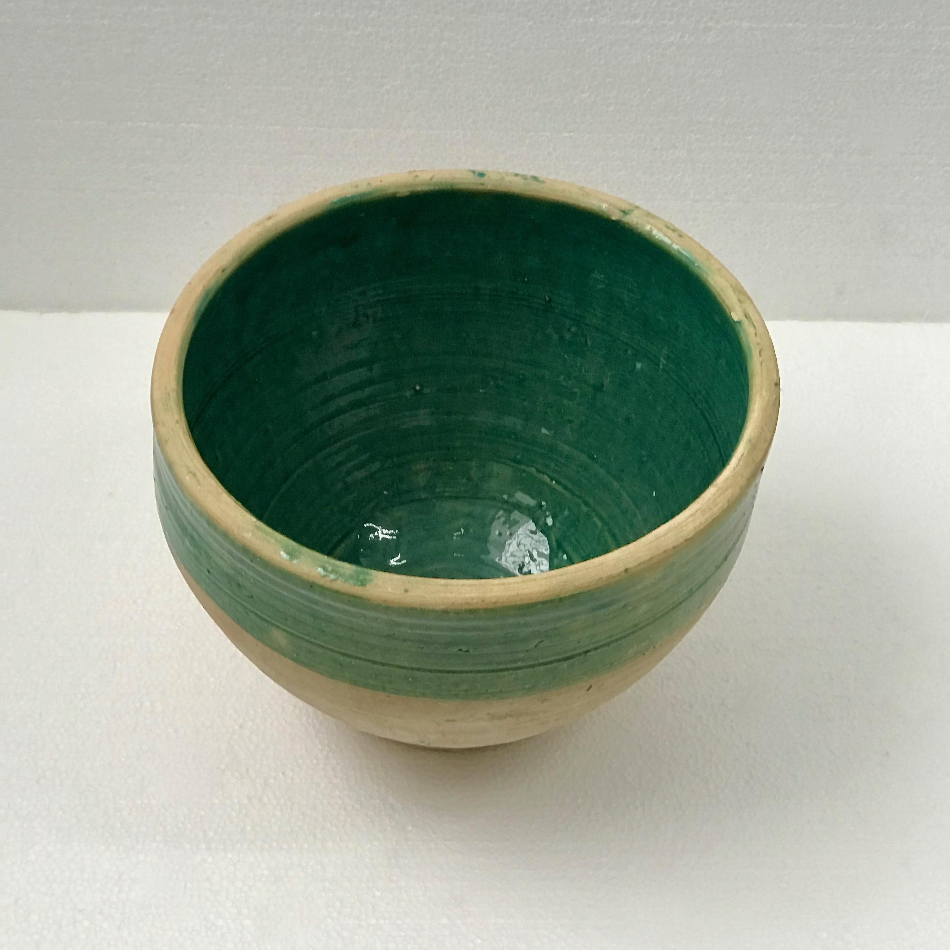 Handmade Rustic Farmhouse Blue-Green Glazed Terracotta Large Bowl/ Planter / Pot In Good Condition For Sale In London, GB