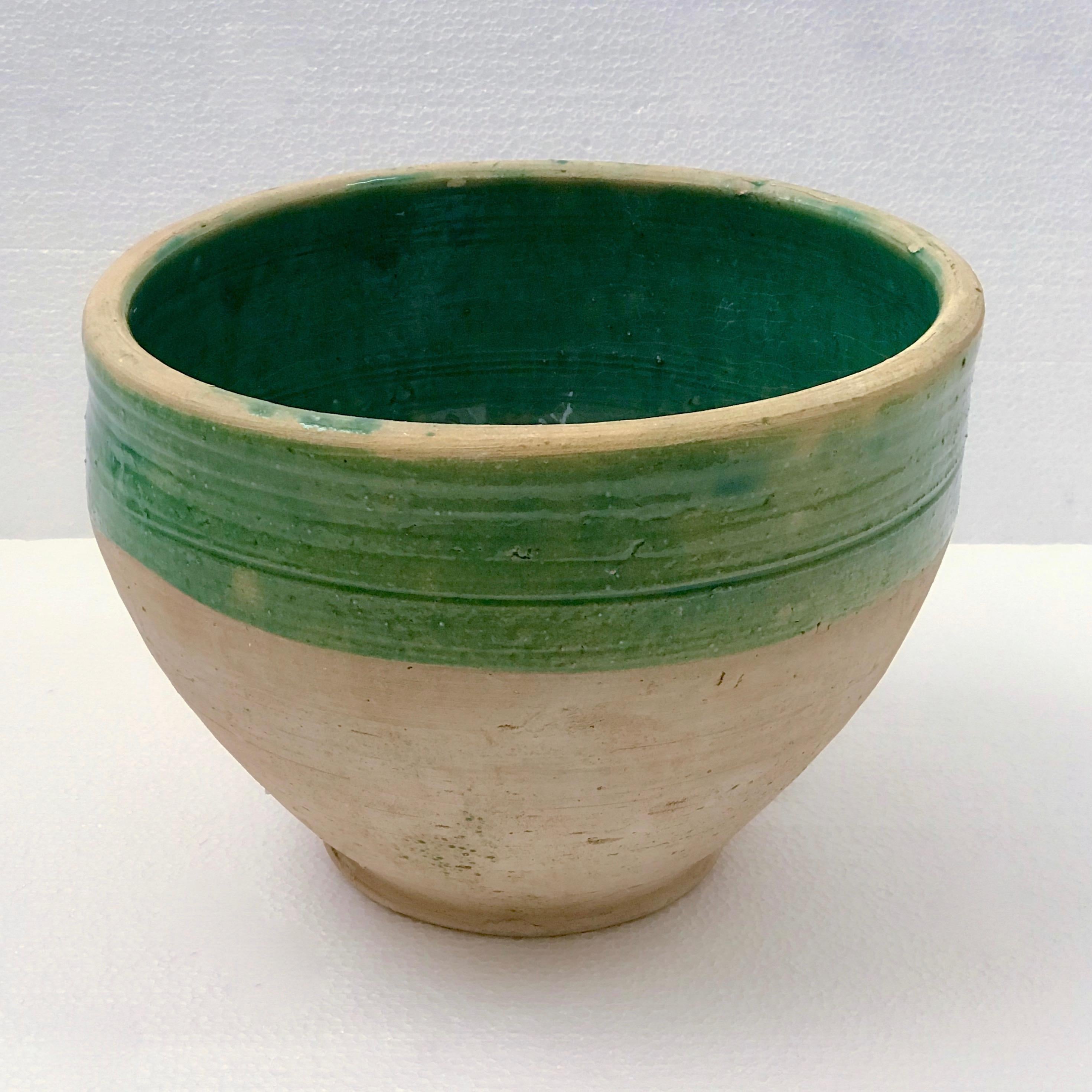 Contemporary Handmade Rustic Farmhouse Blue-Green Glazed Terracotta Large Bowl/ Planter / Pot For Sale