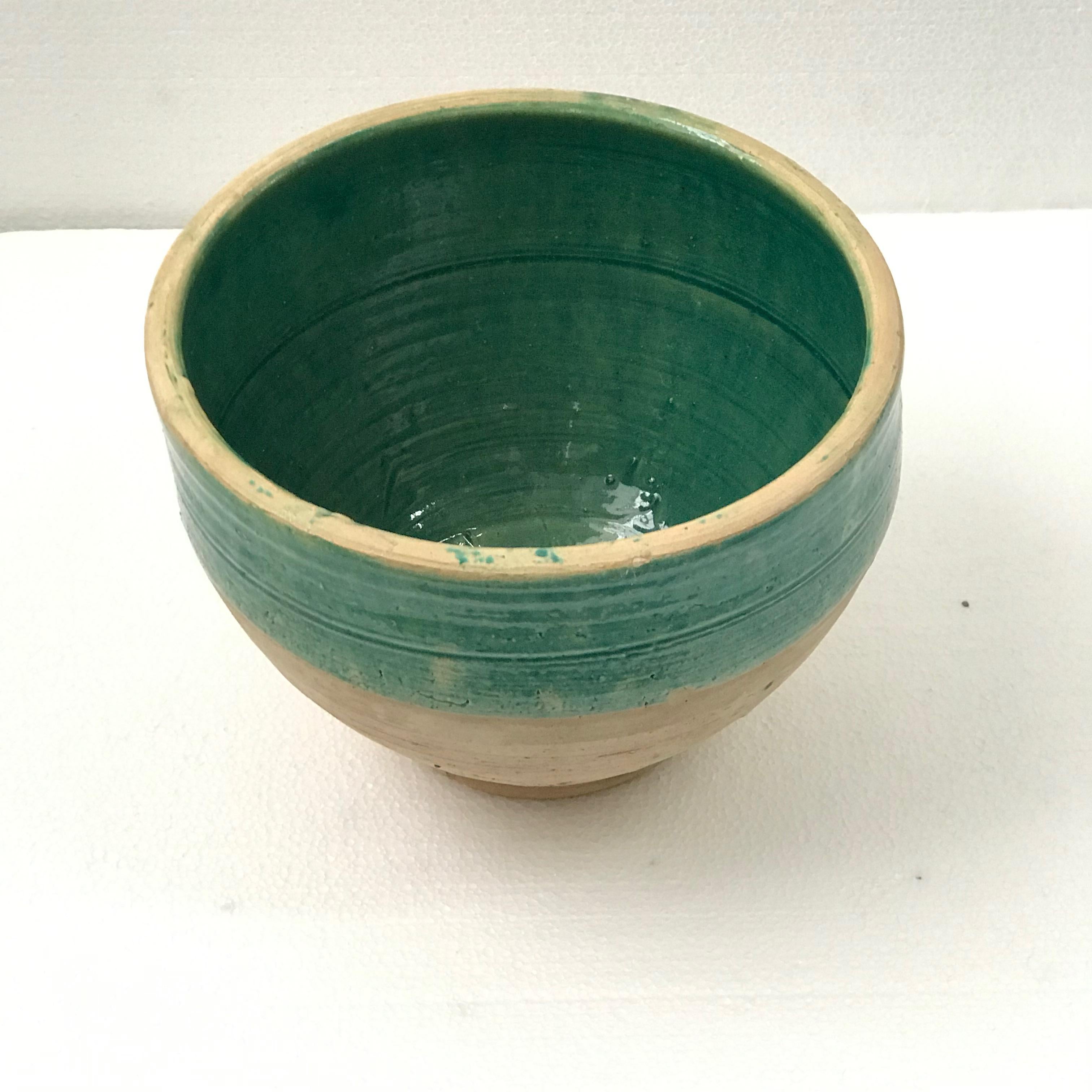 Handmade Rustic Farmhouse Blue-Green Glazed Terracotta Large Bowl/ Planter / Pot For Sale 1