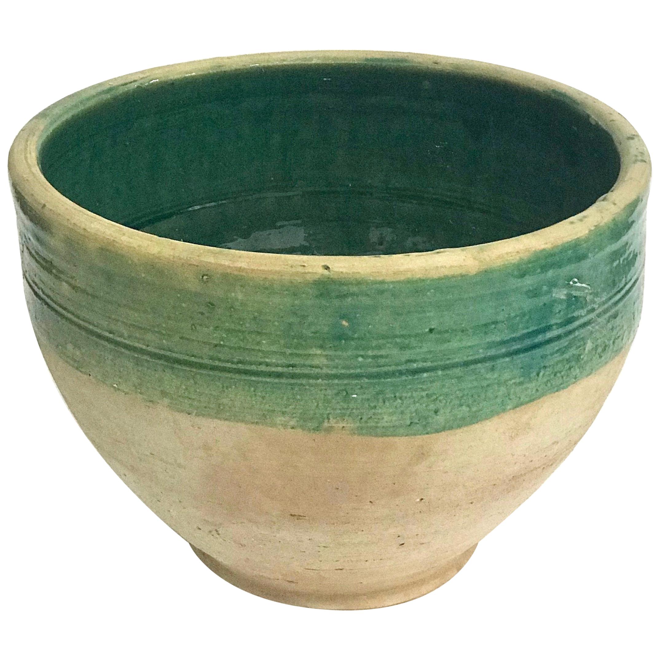 Handmade Rustic Farmhouse Blue-Green Glazed Terracotta Large Bowl/ Planter / Pot For Sale