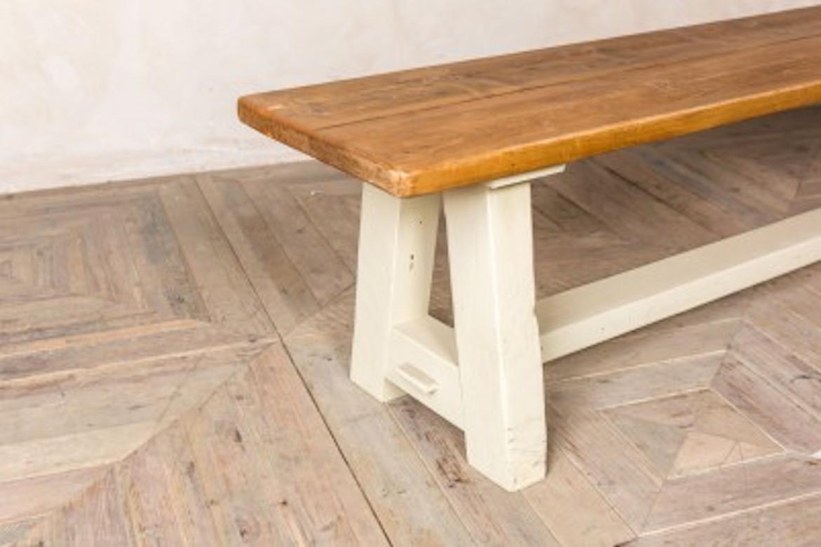 Handmade Rustic Pine Bench with A-Frame Base, 20th Century In Excellent Condition For Sale In London, GB