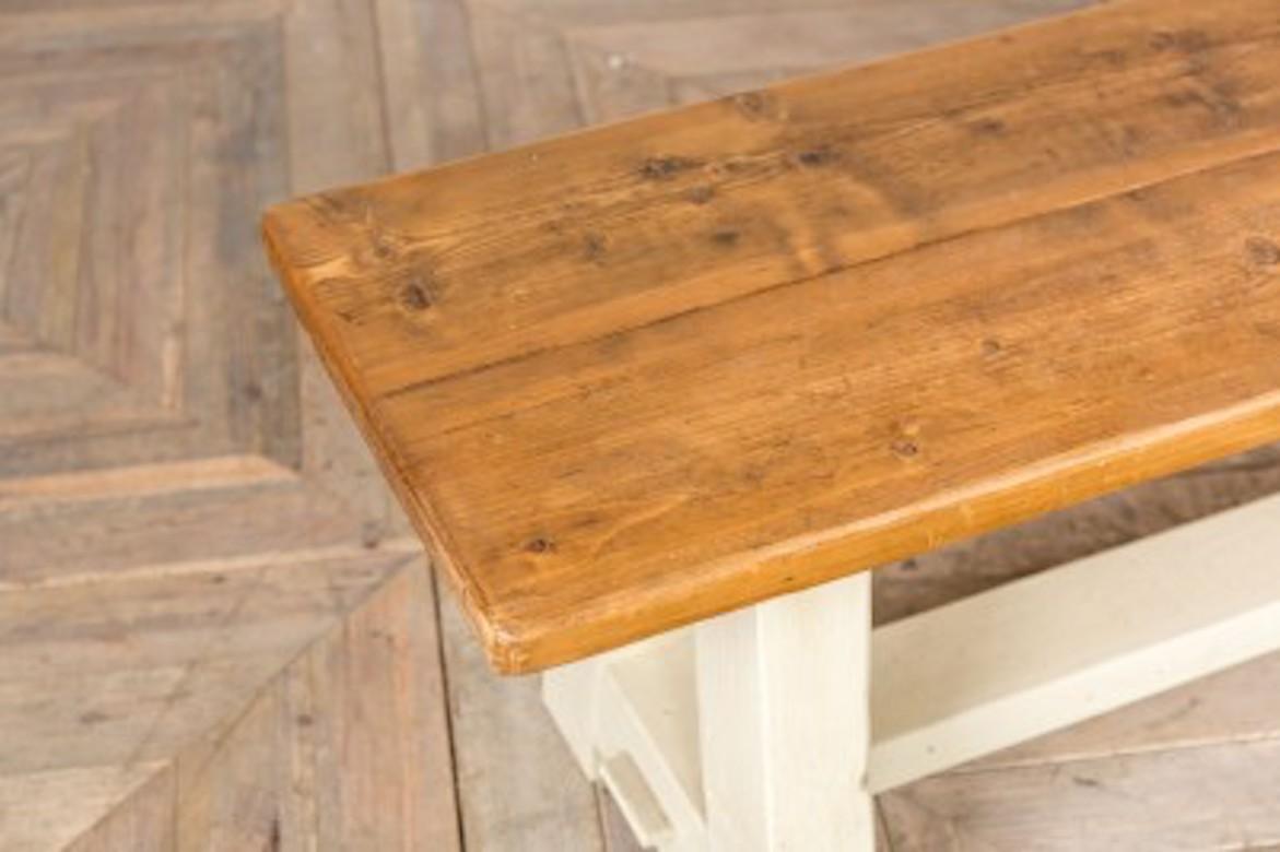 Wood Handmade Rustic Pine Bench with A-Frame Base, 20th Century For Sale