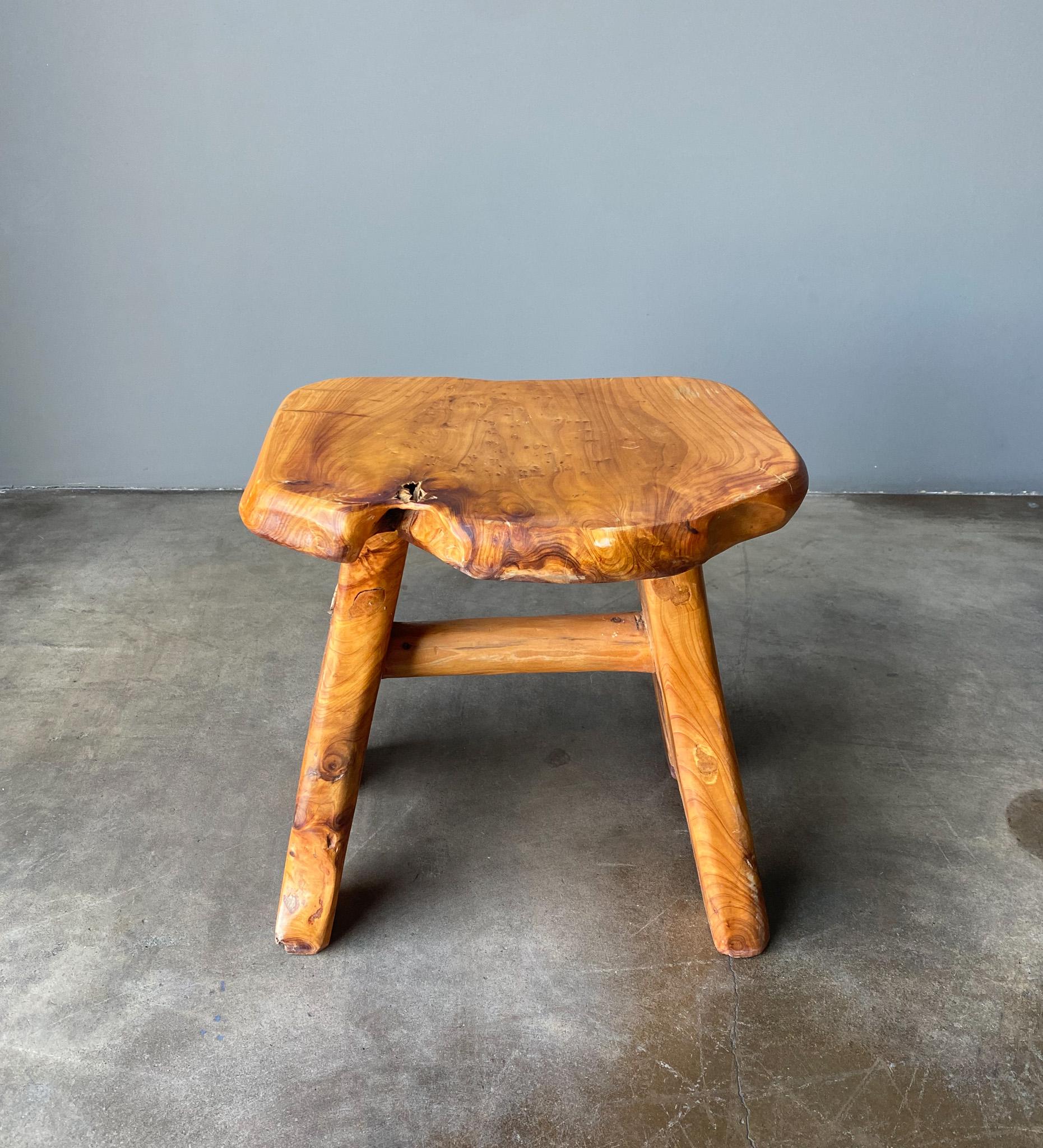 Unknown Handmade Rustic Solid Wood Stool, 20th Century