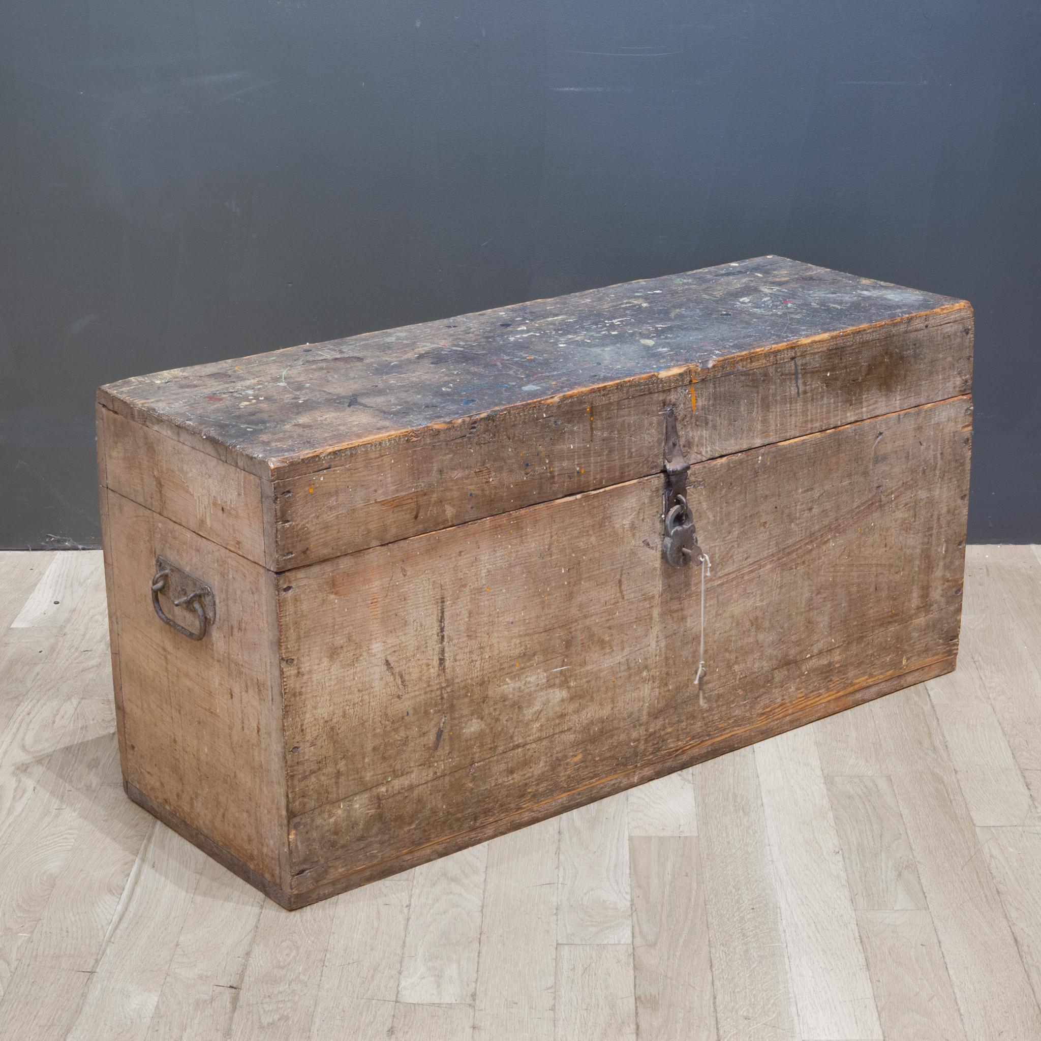 Steel Handmade Rustic Tool Chest with Antique Pad Lock, circa 1920