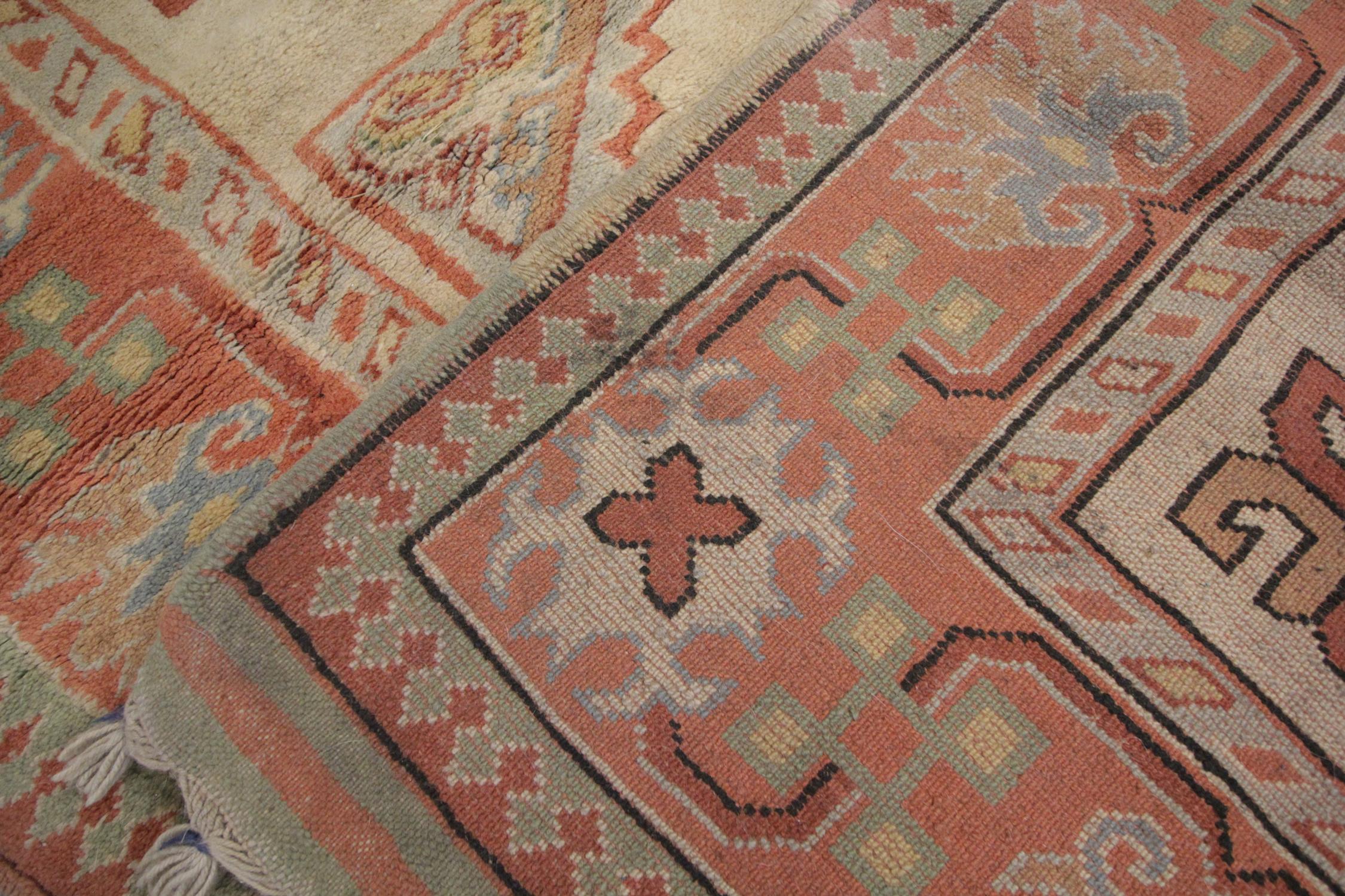 Tappeto turco rustico vintage fatto a mano, tappeto geometrico beige e blu 220 x 145 cm in vendita 3