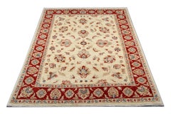 Handmade Saltanabad Ziegler Style Rug, Cream and Red Wool Rug