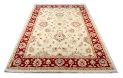 Handmade Sultanabad Ziegler Style Rug, Cream and Red Wool Rug