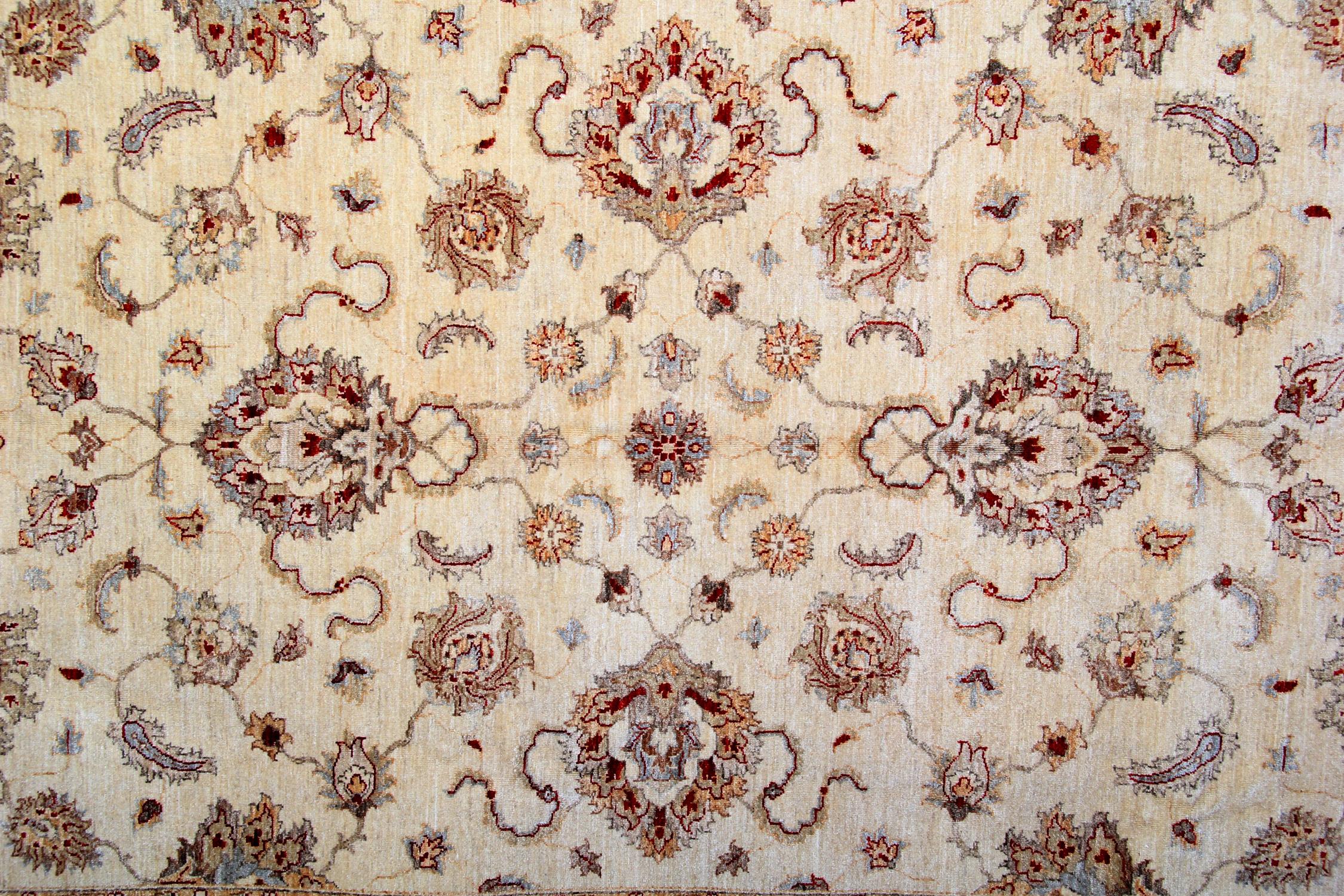 Afghan Handmade Sultanabad Ziegler Style Rug, Cream and Red Wool Rug For Sale