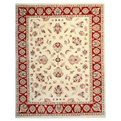 Vintage Handmade Saltanabad Ziegler Style Rug, Cream and Red Wool Rug