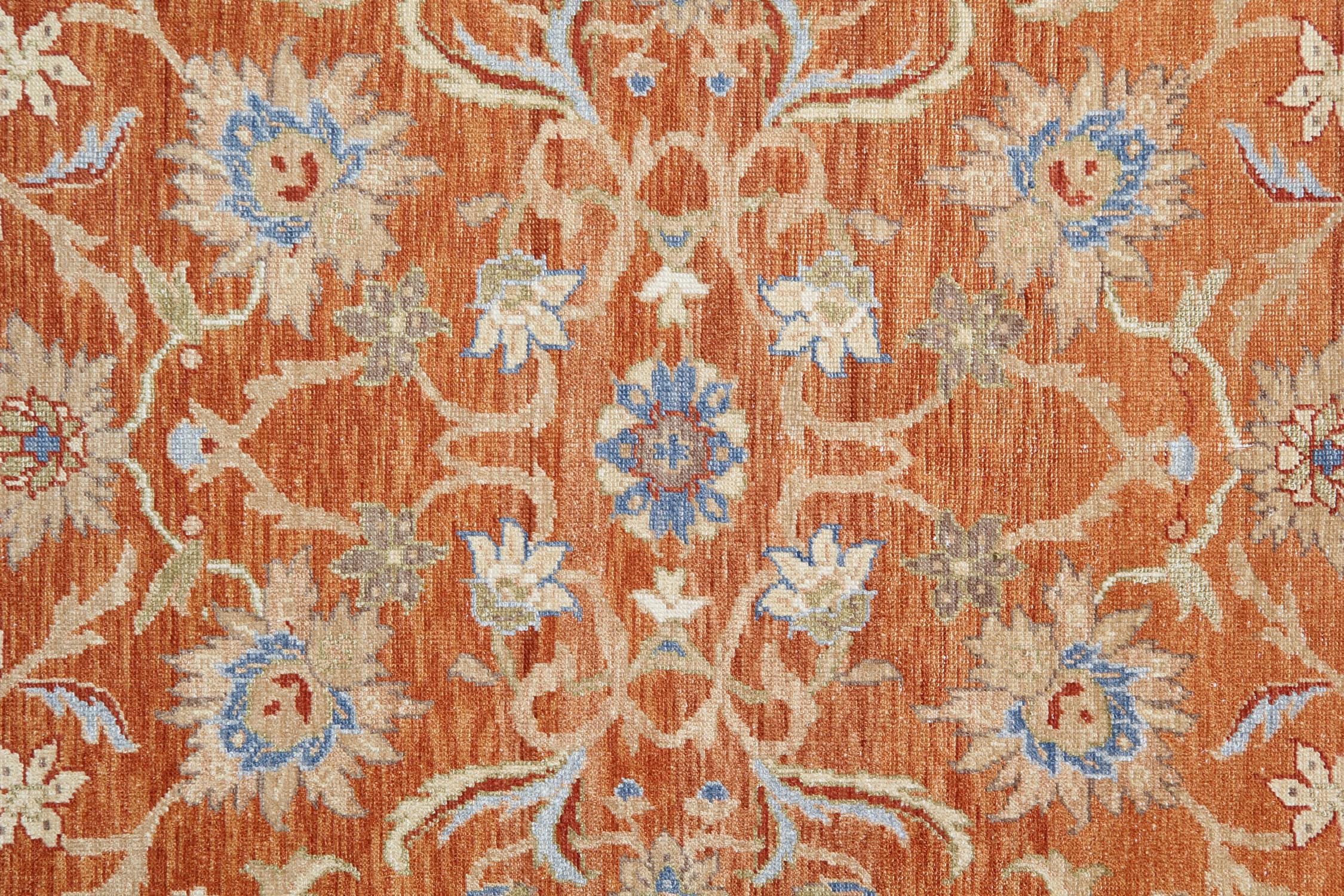 Sultanabad Handmade Saltanabad Ziegler Style Rug, Orange Wool Living Room Rug For Sale