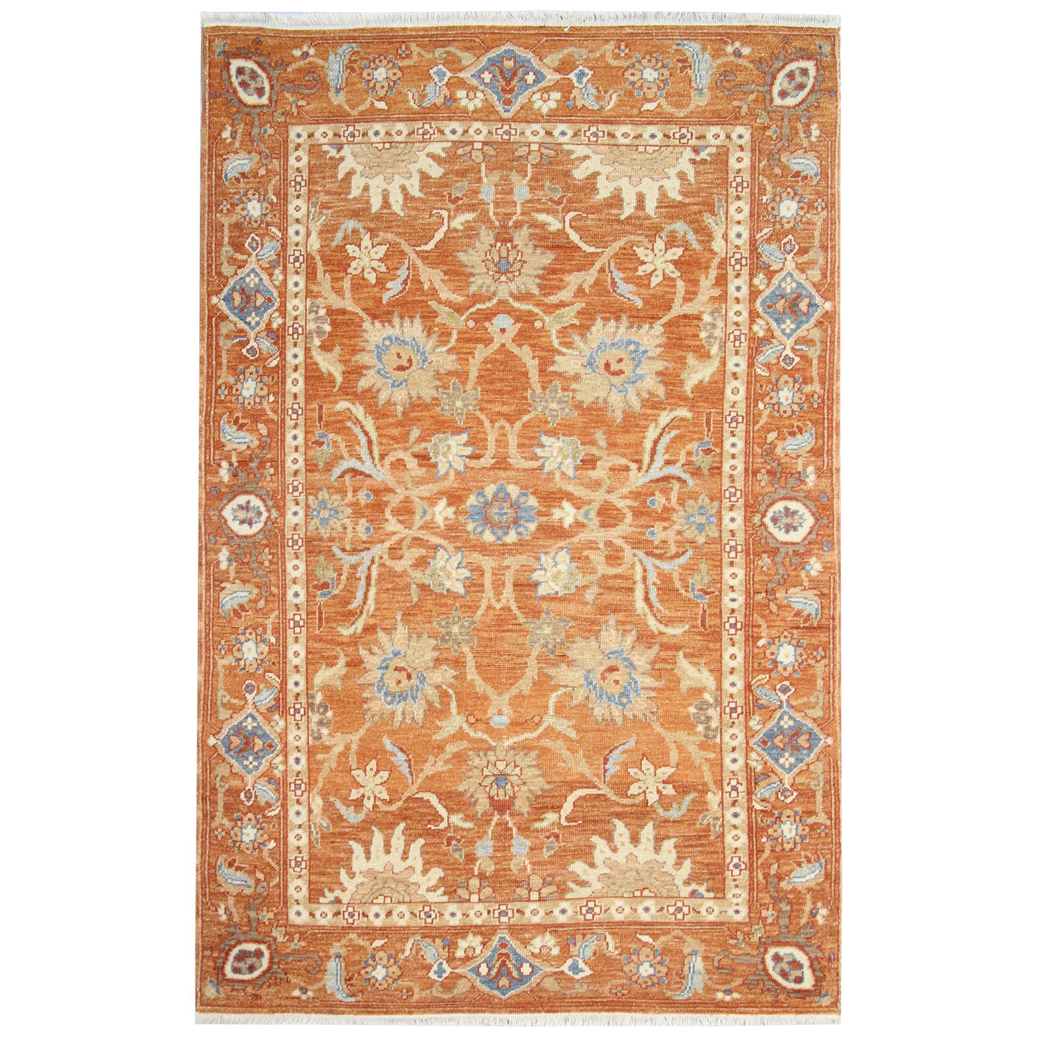 Handgefertigter Saltanabad Ziegler-Teppich aus orangefarbener Wolle, Wohnzimmerteppich