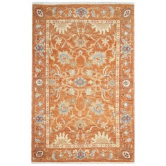 Handgefertigter Saltanabad Ziegler-Teppich aus orangefarbener Wolle, Wohnzimmerteppich