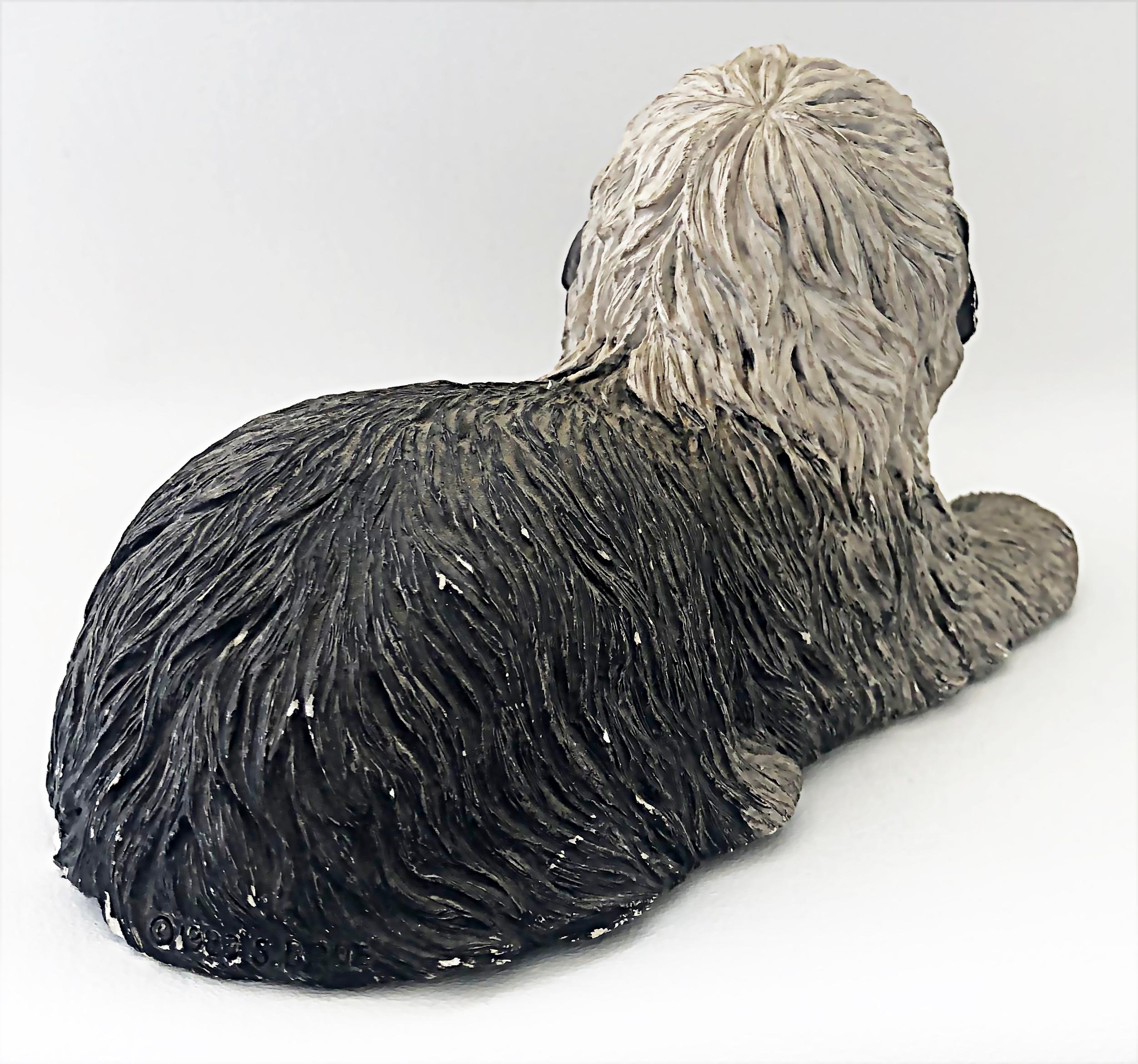 Handmade Sandicast Old English Sheepdog Sculpture, Signed Sandra Brue, 1983 In Good Condition In Miami, FL