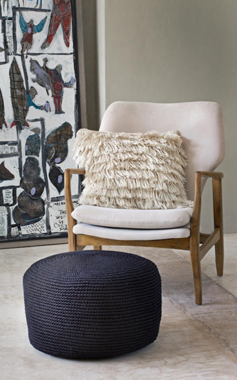 Mexican Handmade Sansevieria Pouf in Natural, Organic Fiber, in Stock