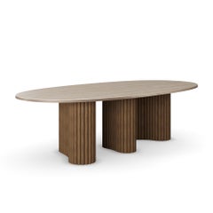 Handmade Santi Dining Table in Walnut with Travertine Base by Nolita Harbour