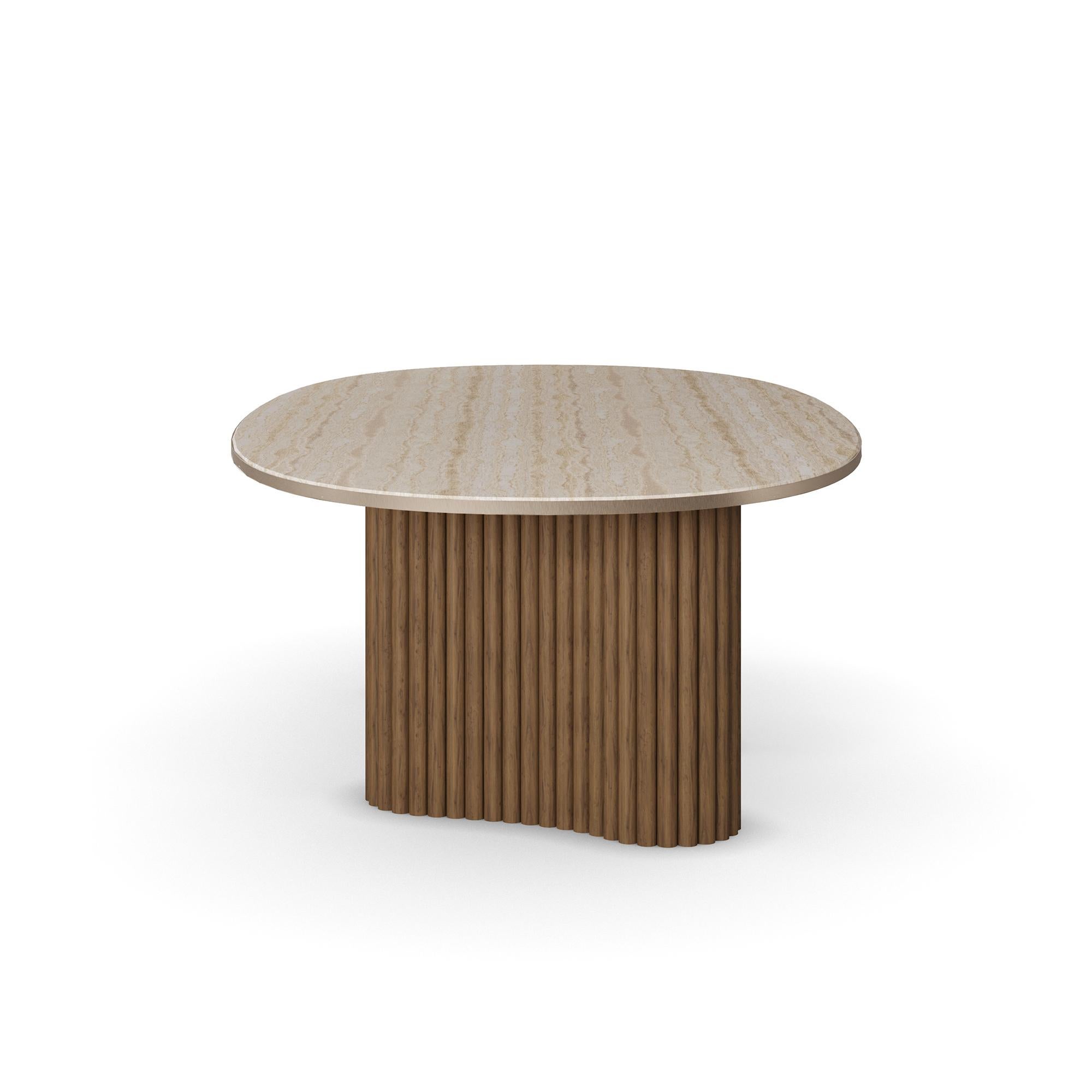 Table de salle à manger I Santi faite à la main en noyer avec base en travertin par Nolita Harbour Neuf - En vente à Carvalhosa, PT