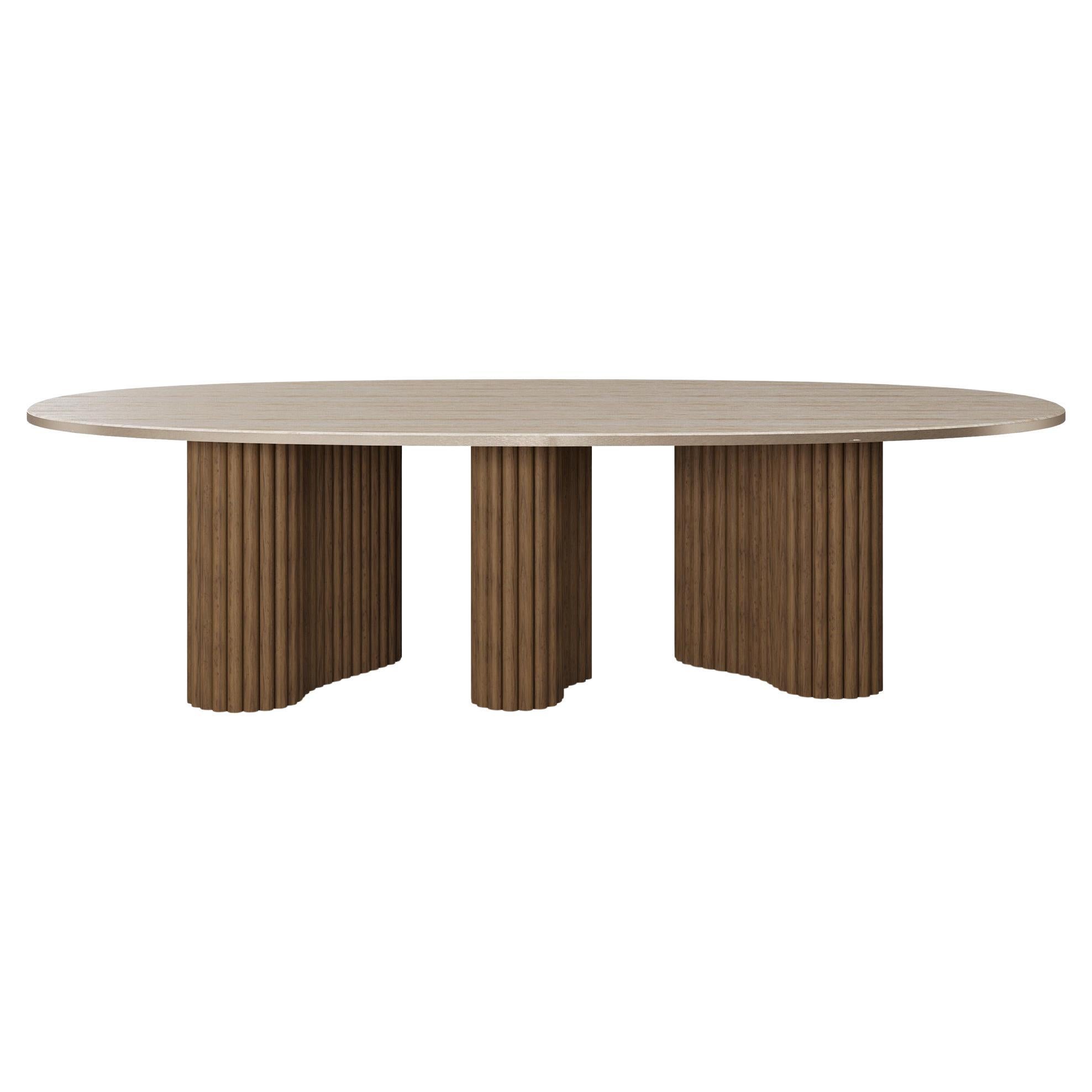 Handmade Santi Dining Table in Walnut with Travertine Base by Nolita Harbour