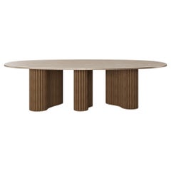 Handmade Santi Dining Table in Walnut with Travertine Base by Nolita Harbour