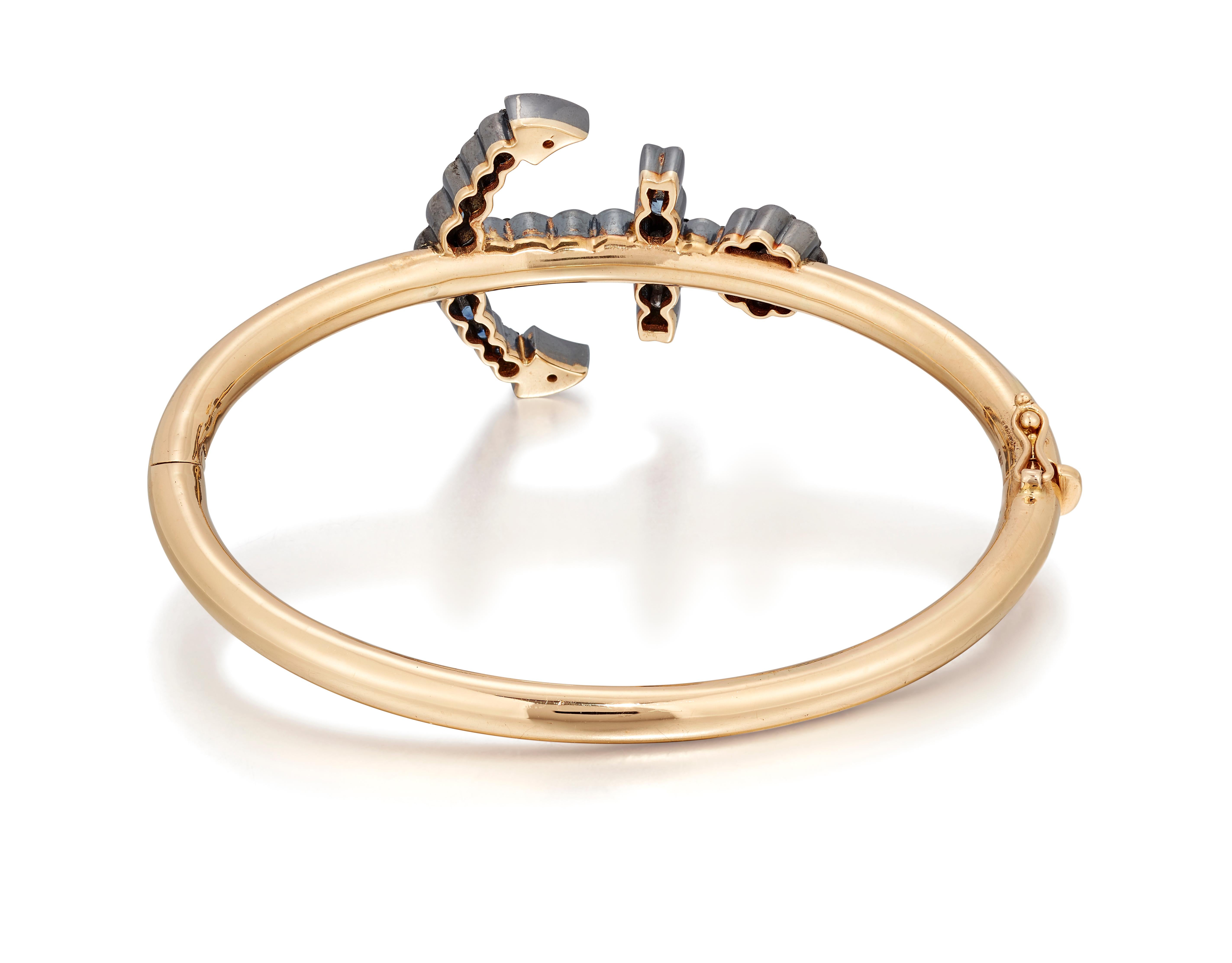 Bracelet ancre en saphir et diamant taille ancienne fait main Neuf - En vente à Addlestone, GB
