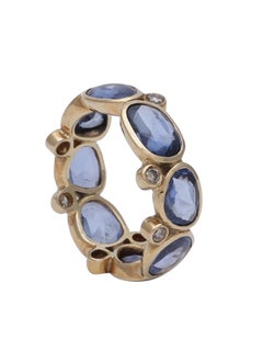 Anillo de eternidad de zafiro rosecut y diamante hecho a mano en oro de 18 quilates