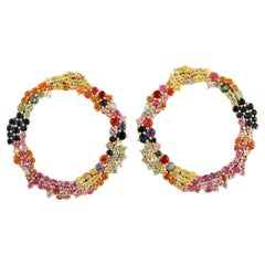 Hoop Earrings in Multi Colored Sapphire Made in 18k Yellow Gold
