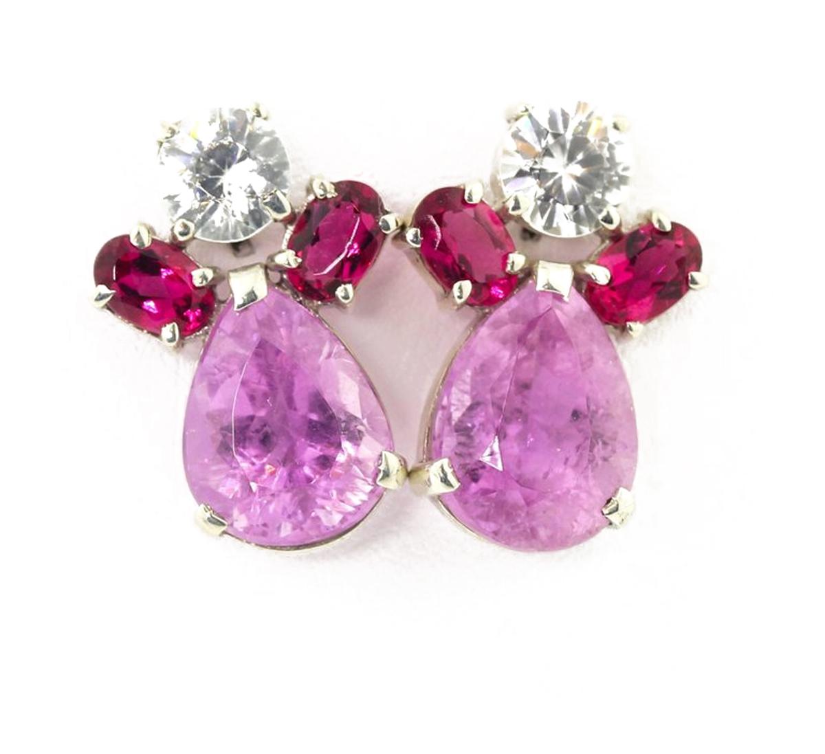 Women's AJD Elegant Bright White Sapphires, Red Rubelites & Pink Kunzite Earrings For Sale