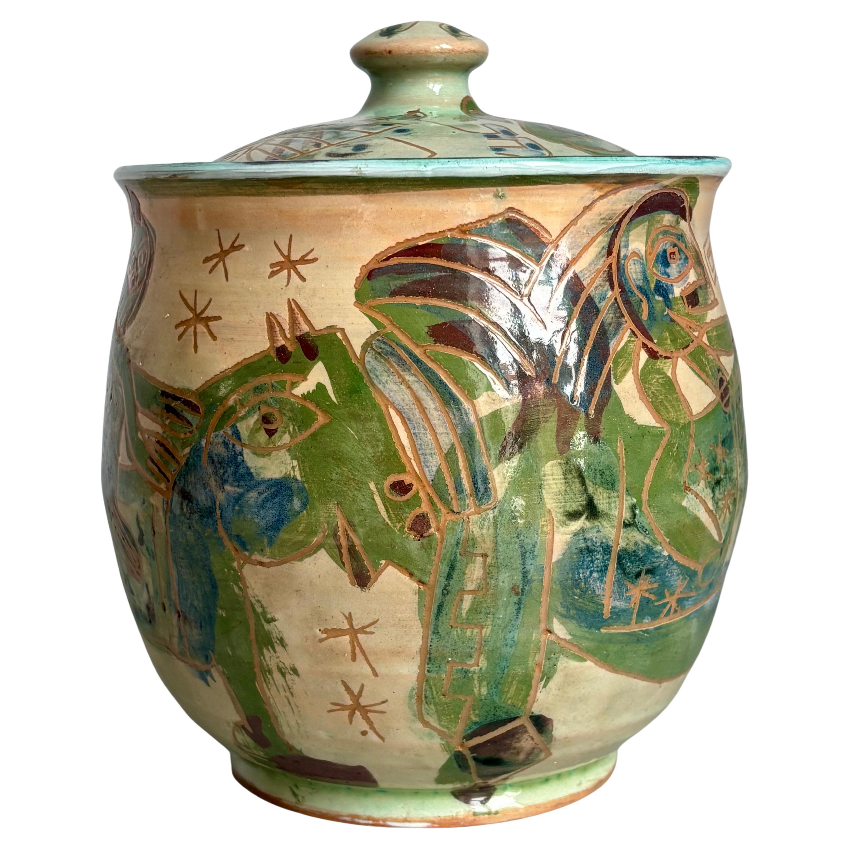 Handmade Scandinavian Modern Ceramic Lidded Urn, Glazed, 1993 For Sale