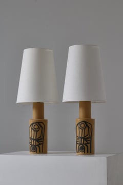 Handgefertigte skandinavische moderne Steingut-Tischlampen von Okela, Dänemark, 1970er Jahre