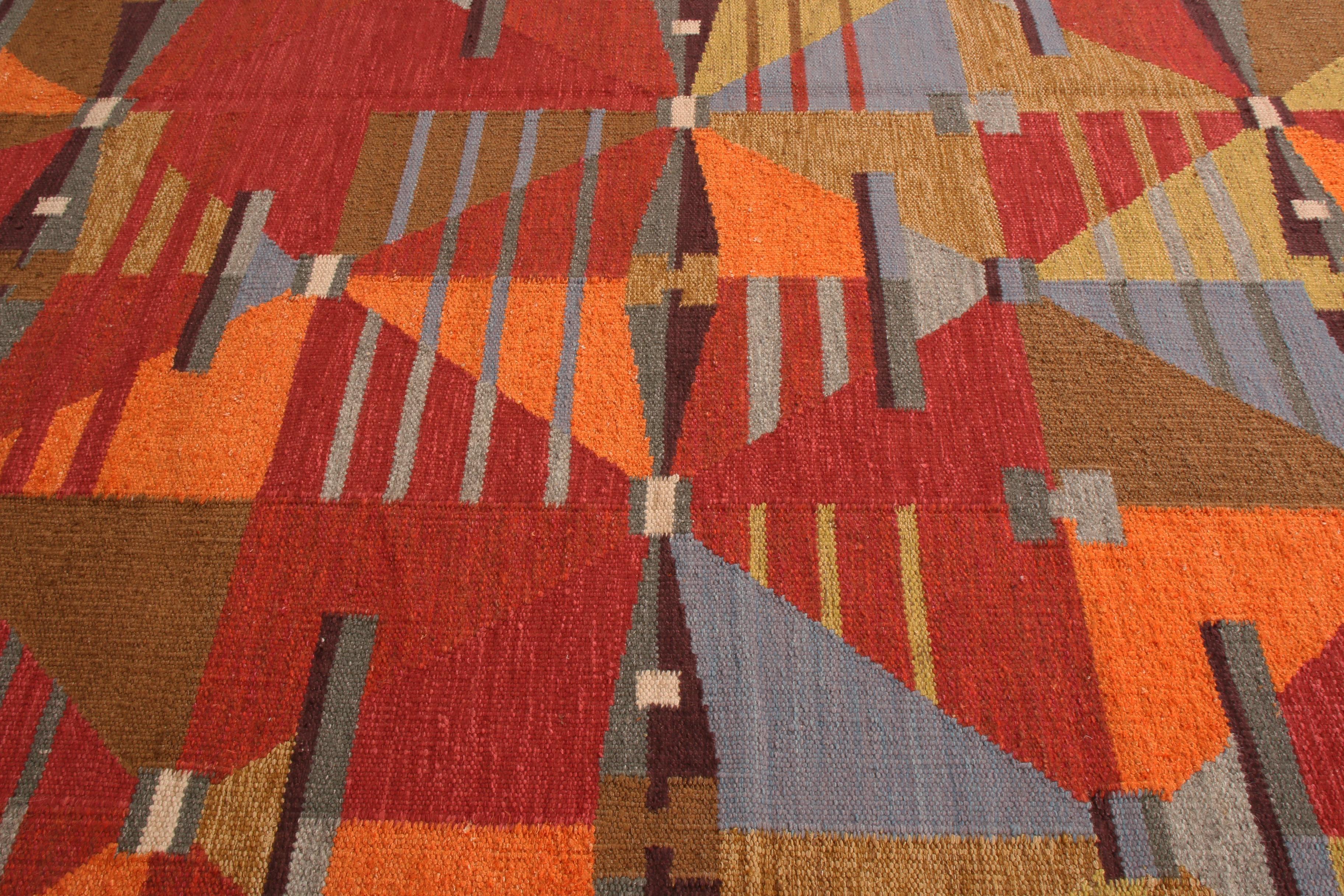 Indien Kilim de style scandinave fait main, rouge et marron, tissé à plat par Rug & Kilim en vente